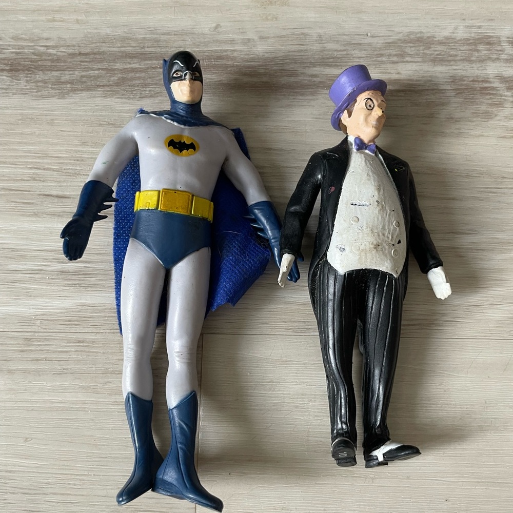 Vintage Bendy Adam West Batman and Penguin Figurines